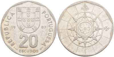 Португалия 20 эскудо 1997 KM 634.1 медно-никель 4448-531