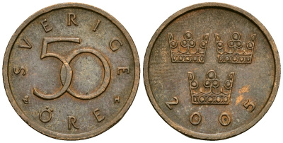 Швеция 50 эре 2005 Карл XVI Густав (1973- ) KM 878 бронза 4173-1051