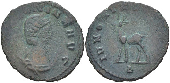 Римская Империя антониниан 254 - 268 Салонина, жена Галлиена, COR SALONINA AVG, бюст императрицы / IVNONI CONS AVG, козел, Рим RIC 16 биллон 1073-20-11