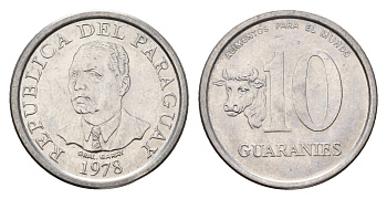 Парагвай 10 гуарани 1978 KM 167 нержавеющая сталь UNC 4679-634