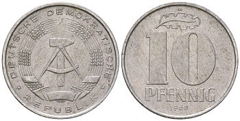 ГДР 10 пфеннигов 1968 A KM 10 алюминий 3459-633
