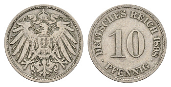 Германия 10 пфеннигов 1898 F, Вильгельм II (1888-1918) KM 12, J. 13 медно-никель 4636-755