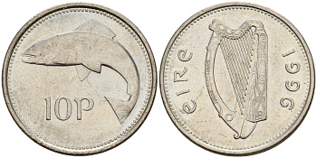 Ирландия 10 пенсов 1996 лосось KM 29 медно-никель 4141-317