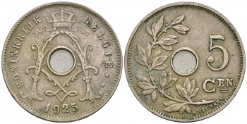 Бельгия 5 сантимов 1925 Belgie KM 67 медно-никель 44-132