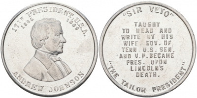 США МЕДАЛЬ ND 16-ЫЙ ПРЕЗИДЕНТ ЭНДРЮ ДЖОНСОН 28 мм алюминий 73-421