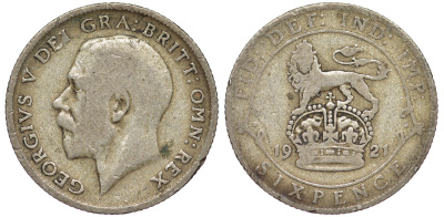 Великобритания 6 пенсов 1921 Георг V (1910-1936) KM 815а.1, Spink 4024 серебро 4178-261