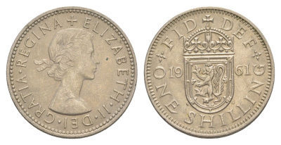 Великобритания 1 шиллинг 1961 Елизавета II (1952-2022), Шотландский герб KM 905, Spink 4148 медно-никель UNC 4631-1251