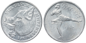 Австрия жетон ND удачи в новом году, свинья с клевером и фигуристка алюминий 4121-216