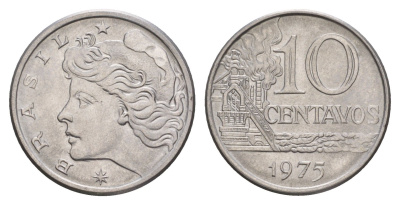 Бразилия 10 сентаво 1975 KM 578.1a нержавеющая сталь UNC 4655-1066