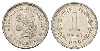 Аргентина 1 песо 1959 KM 57 сталь плакированная никелем 4663-837