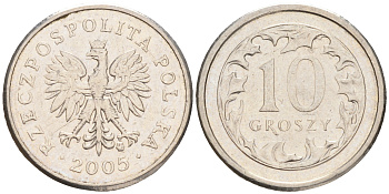 Польша 10 грошей 2005 MW KM 279 медно-никель 4528-334