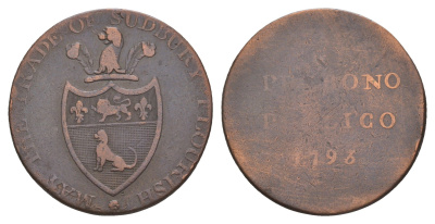 Великобритания, Саффолк, Садбери 1/2 пенни 1793 надпись на гурте - PAYABLE AT GOLDSMITH & SONS SUDBURY. X X X . Dalton & Hamer 38 медь 4656-144