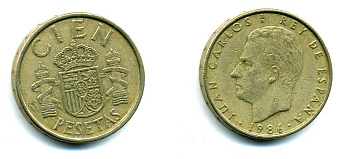 Испания 100 песет 1986 Хуан Карлос I (1975-2014) KM 826 алюминиевая бронза 41-814