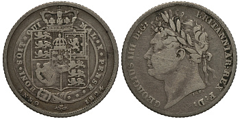 Великобритания 6 пенсов 1824 Георг IV (1820-1830) KM 691, Spink 3814 серебро 1515-2235