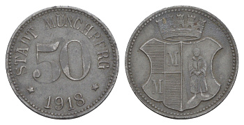 Мюнхберг 50 пфеннигов 1918 Funck 346.4, Men18 21547.4 цинк 4584-343
