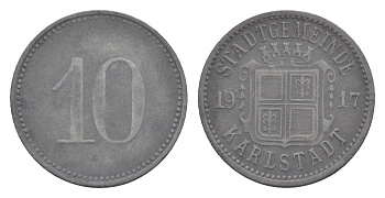 Карлштадт 10 пфеннигов 1917 Funck 233.2, Men18 16022.2 цинк 4636-1146
