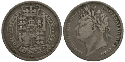 Великобритания 6 пенсов 1824 Георг IV (1820-1830) KM 691, Spink 3814 серебро 1515-2235