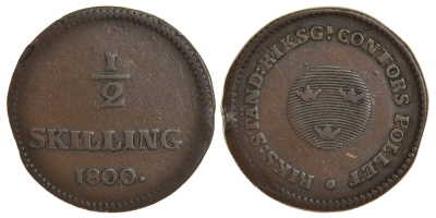 Швеция 1/2 скиллинга 1800 Густав IV Адольф (1792-1809) KM 549 медь 60-326
