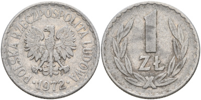 Польша 1 злотый 1972 MW KM 49.1 алюминий    4161-153