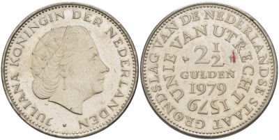 Нидерланды 2 1/2 гульдена 1979 400 лет Утрехтскому союзу, Юлиана (1949-1980) KM 197 никель 4683-545