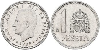 Испания 1 песета 1989 M, Хуан Карлос I (1975-2014) KM 821 алюминий 4448-933