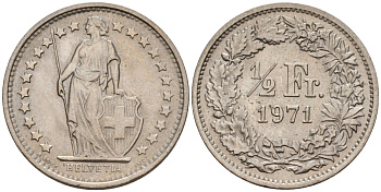 Швейцария 1/2 франка 1971 KM 23a медно-никель 4189-444