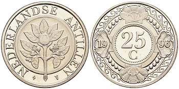 Нидерландские Антилы 25 центов 1996 Беатрикс (1980-2013) KM 35 сталь плакированная никелем 4169-426