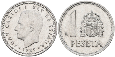 Испания 1 песета 1989 M, Хуан Карлос I (1975-2014) KM 821 алюминий 4448-933