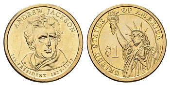США 1 доллар 2008 P, Президент США - Эндрю Джексон (1829-1837) KM 428 медь с марганцево-латунным покрытием UNC 4624-214