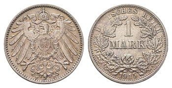 Германия 1 марка 1915 F, Вильгельм II (1888-1918) KM 14, J. 17 серебро aUNC 4626-257