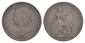 Великобритания 1/2 пенни 1901 Виктория (1837-1901) KM 789, Spink 3962 бронза 4167-325