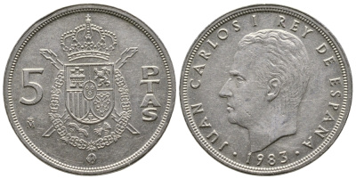 Испания 5 песет 1983 Хуан Карлос I (1975-2014) KM 823 медно-никель 4610-222