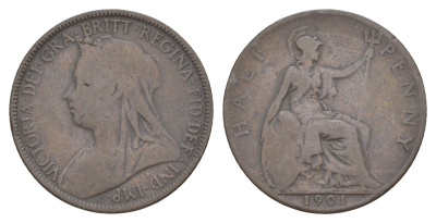 Великобритания 1/2 пенни 1901 Виктория (1837-1901) KM 789, Spink 3962 бронза 4167-325