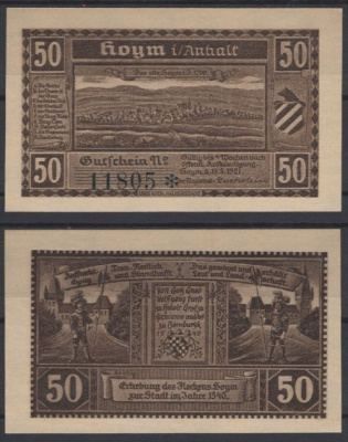 Хойм 50 пфеннигов 1921 бумага UNC (пресс) 8595-43-2-2