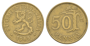 Финляндия 50 пенни 1965 KM 48 алюминиевая бронза 4648-444