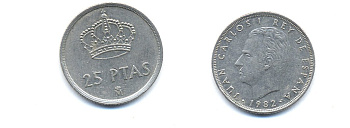 Испания 25 песет 1982 Хуан Карлос I (1975-2014) KM 824 медно-никель 54-1943