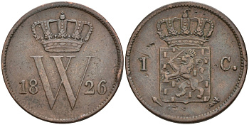 Нидерланды 1 цент 1826 Виллем I (1815-1840) KM 47 медь 4575-944