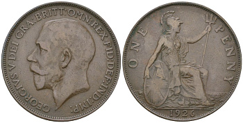 Великобритания 1 пенни 1926 Георг V (1910-1936) KM 810, Spink 4051 бронза    69-833