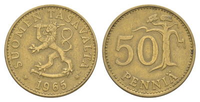 Финляндия 50 пенни 1965 KM 48 алюминиевая бронза 4648-444