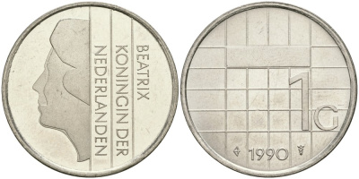 Нидерланды 1 гульден 1990 Беатрикс (1980-2013) KM 205 никель UNC 4579-443