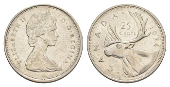 Канада 25 центов 1974 Елизавета II, олень KM 62b никель 4629-526