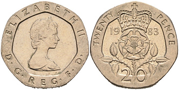 Великобритания 20 пенсов 1983 Елизавета II (1952-2022) KM 931, Spink 4230 (G1) медно-никель 92-626