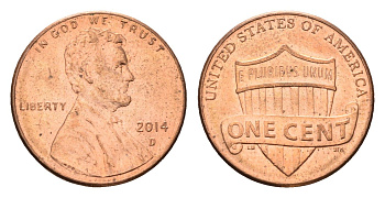 США 1 цент 2014 D, Линкольн KM 468 цинк плакированный медью 4674-724