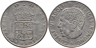 Швеция 1 крона 1973 Густав VI Адольф (1950-1973) KM 826а медь плакированная медно-никелем 4395-257