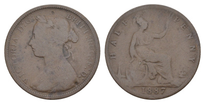 Великобритания 1/2 пенни 1887 Виктория (1837-1901) KM 754, Spink 3956 бронза 4657-624