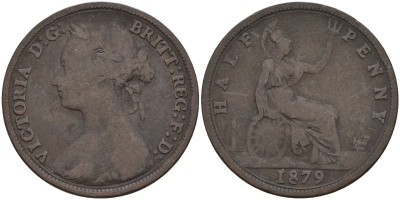 Великобритания 1/2 пенни 1879 Виктория (1837-1901) KM 754, Spink 3956 бронза 4143-1255