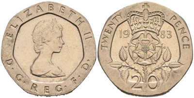 Великобритания 20 пенсов 1983 Елизавета II (1952-2022) KM 931, Spink 4230 (G1) медно-никель 92-626