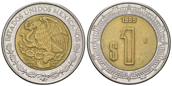 Мексика 1 песо 1999 Mo KM 603 биметалл 4591-143