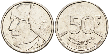 Бельгия 50 франков 1992 Belgique, Бодуэн I (1951-1993) KM 168 никель    4595-631