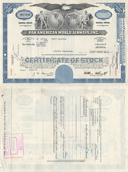 США, Pan American World Airwaysсертификат на 100 акций1974бумага5554-39-1